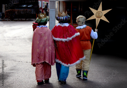 Traditional visit of the Sternsinger to Epiphany in Hallstatt, Austria.