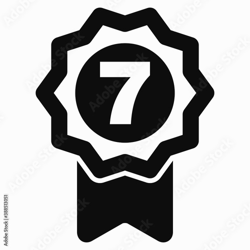 Medal and number seven icon. Guarantee illustration. Winner icon. Approval label. Reward. Vector icon.