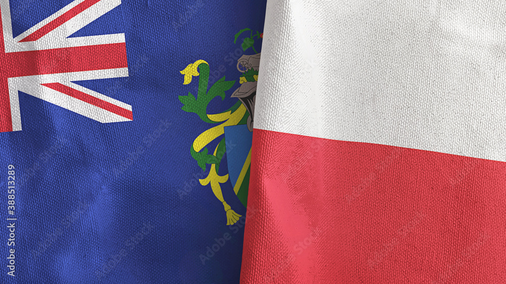 Poland and Pitcairn Islands two flags textile cloth 3D rendering Poland and Pitcairn Islands two flags textile cloth 3D rendering