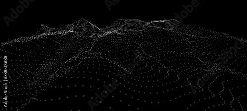 Dinamic wave of dots. background. 3D futuristic illustration.