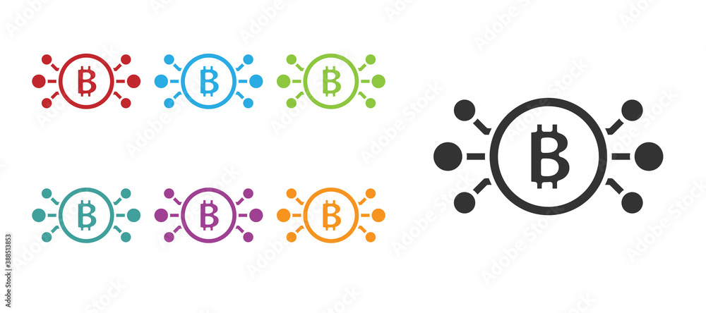 Black Cryptocurrency bitcoin in circle with microchip circuit icon isolated on white background. Blockchain technology, digital money market. Set icons colorful. Vector. Black Cryptocurrency bitcoin in circle with microchip circuit icon isolated on white background. Blockchain technology, digital money market. Set icons colorful. Vector.