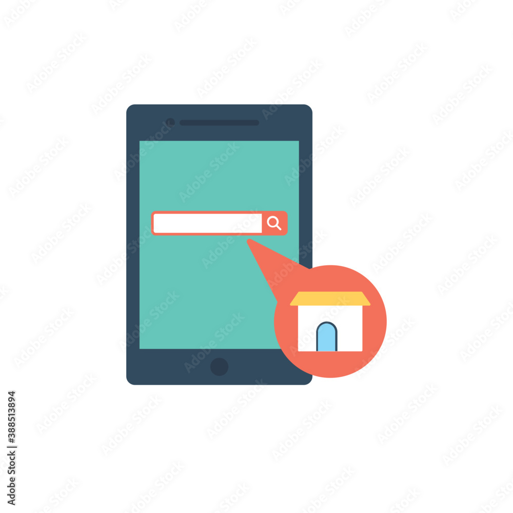A house in a message bubble appearing on mobile searching bar, property app icon
A house in a message bubble appearing on mobile searching bar, property app icon