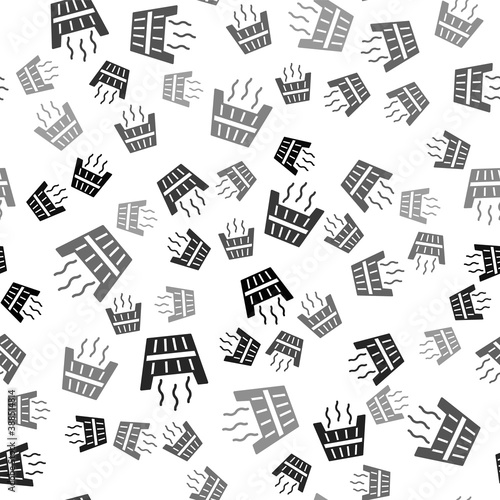 Black Sauna bucket icon isolated seamless pattern on white background. Vector.