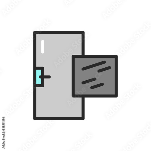 Front view closed door color line icon. Material metal. Isolated vector element.