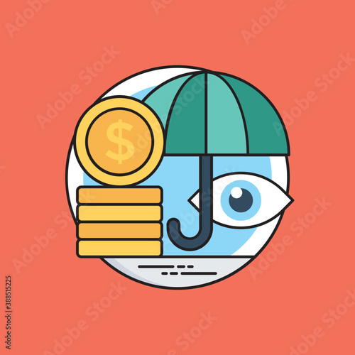 
A stack of dollars with eye and umbrella describing safe investment 
