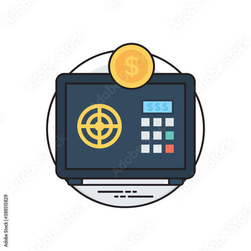 
A digital safe locker with dollar inside symbolizing safe investment 
