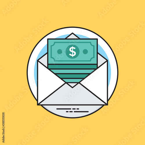
An envelope ready to be delivered  containing dollars depicts money order 
