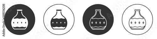 Black Tequila bottle icon isolated on white background. Mexican alcohol drink. Circle button. Vector.