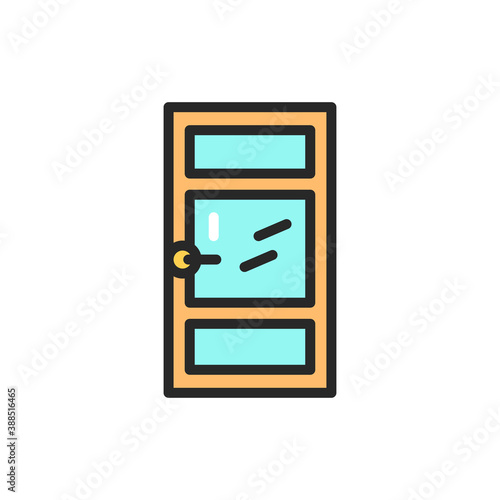 Front view closed interroom door color line icon. Isolated vector element.