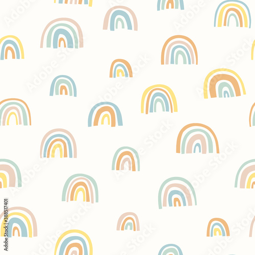 Cute geometric pattern. Hand drawn rainbow doodle vector seamless background in bright colors. Summer design. 