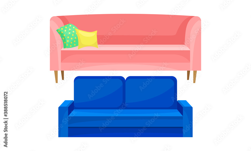 Room Furniture with Sofa or Settee Vector Set Room Furniture with Sofa or Settee Vector Set