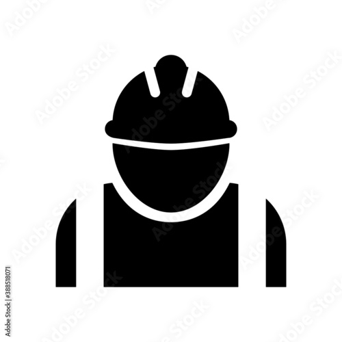 Construction worker vector icon. Black on white.