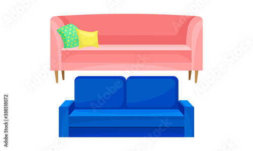 Room Furniture with Sofa or Settee Vector Set
