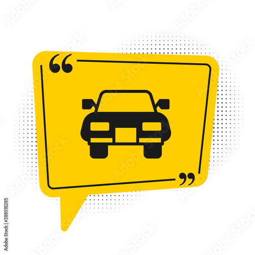 Black Car icon isolated on white background. Yellow speech bubble symbol. Vector.