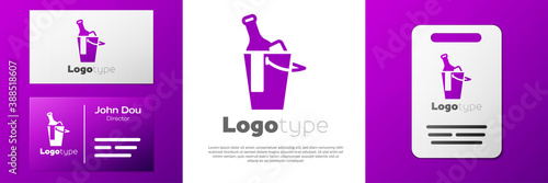 Logotype Bottle of wine in an ice bucket icon isolated on white background. Logo design template element. Vector.