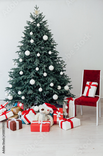 Christmas tree pine with gifts new year decor white