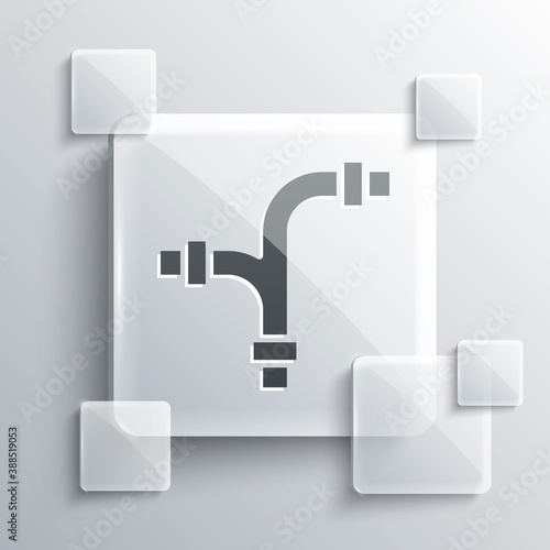 Grey Industry metallic pipe icon isolated on grey background. Plumbing pipeline parts of different shapes. Square glass panels. Vector.