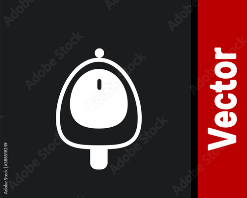 White Toilet urinal or pissoir icon isolated on black background. Urinal in male toilet. Washroom, lavatory, WC. Vector.