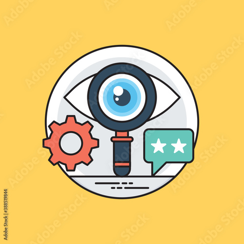 
Magnifying lense with gear and rating bubble, concept of seo monitoring 
