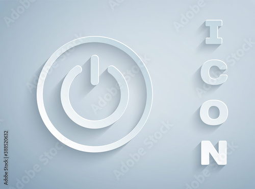 Paper cut Power button icon isolated on grey background. Start sign. Paper art style. Vector.