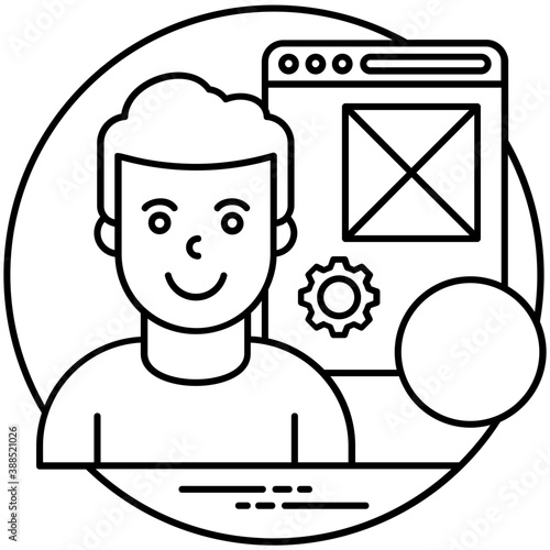 
Technical tools with human avatar having headphones giving technical support 
