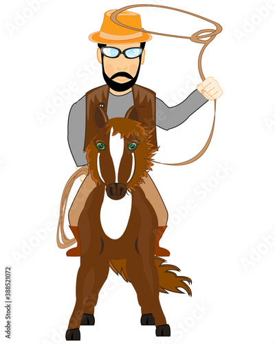 Cowpuncher in hat on with lasso in hand