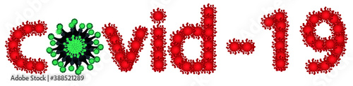 COVID-19 sign made of viruses. Coronavirus virus instead of the O symbol. 2 disease wave. The threat of nucleation. Vector
