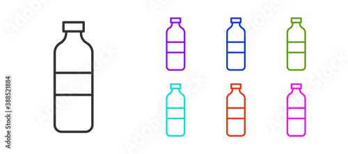 Black line Bottle of water icon isolated on white background. Soda aqua drink sign. Set icons colorful. Vector Illustration.