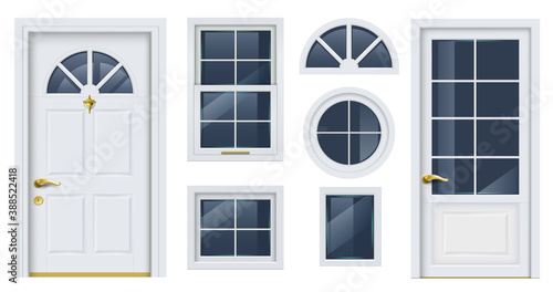 Set of white classic windows and doors