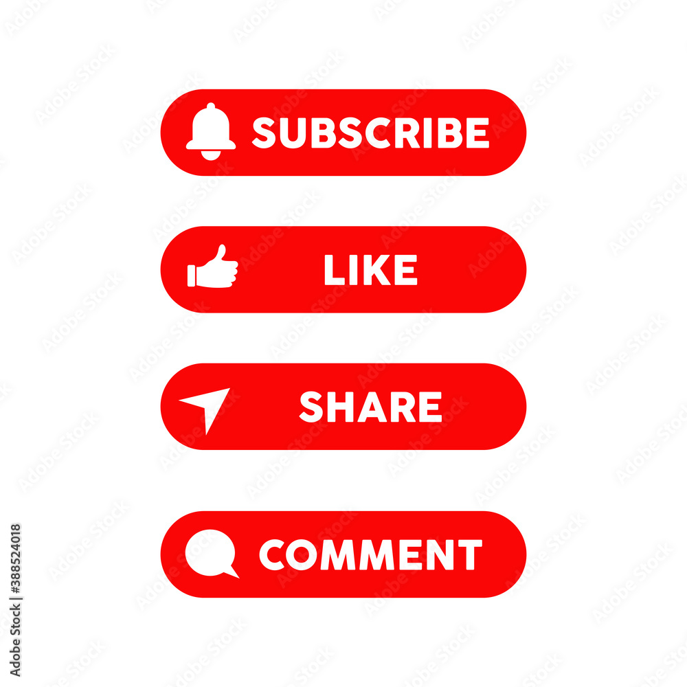 Subscribe, Like, Share and Comment button symbol design for social media post