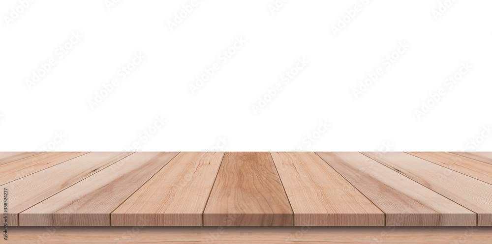 Empty wood top table on isolated white background, Included clipping path Empty wood top table on isolated white background, Included clipping path