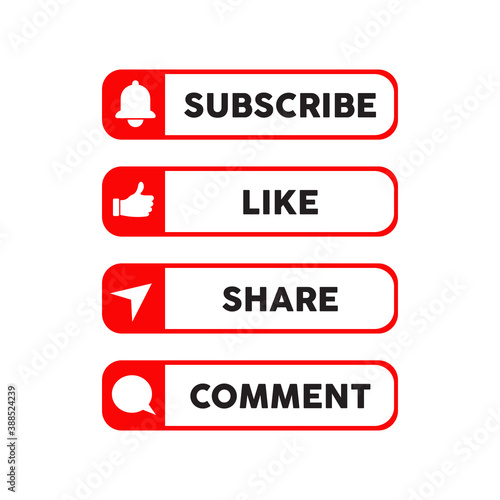 Subscribe, Like, Share and Comment button symbol design for social media post