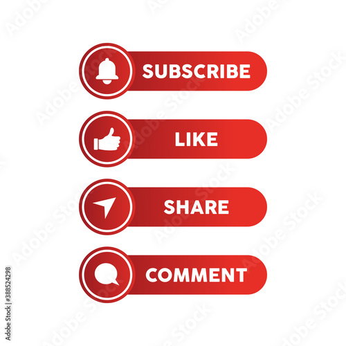 Subscribe, Like, Share and Comment button symbol design for social media post
