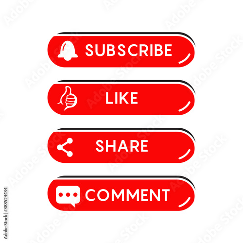Subscribe, Like, Share and Comment button symbol design for social media post