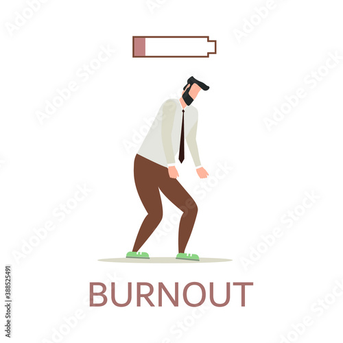 Professional burnout syndrome. Exhausted sick tired male manager. Frustrated worker mental health problems. Vector long work day illustration