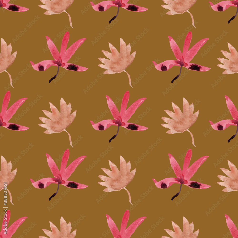 Colorful water paint Autumn leafs repeat pattern print