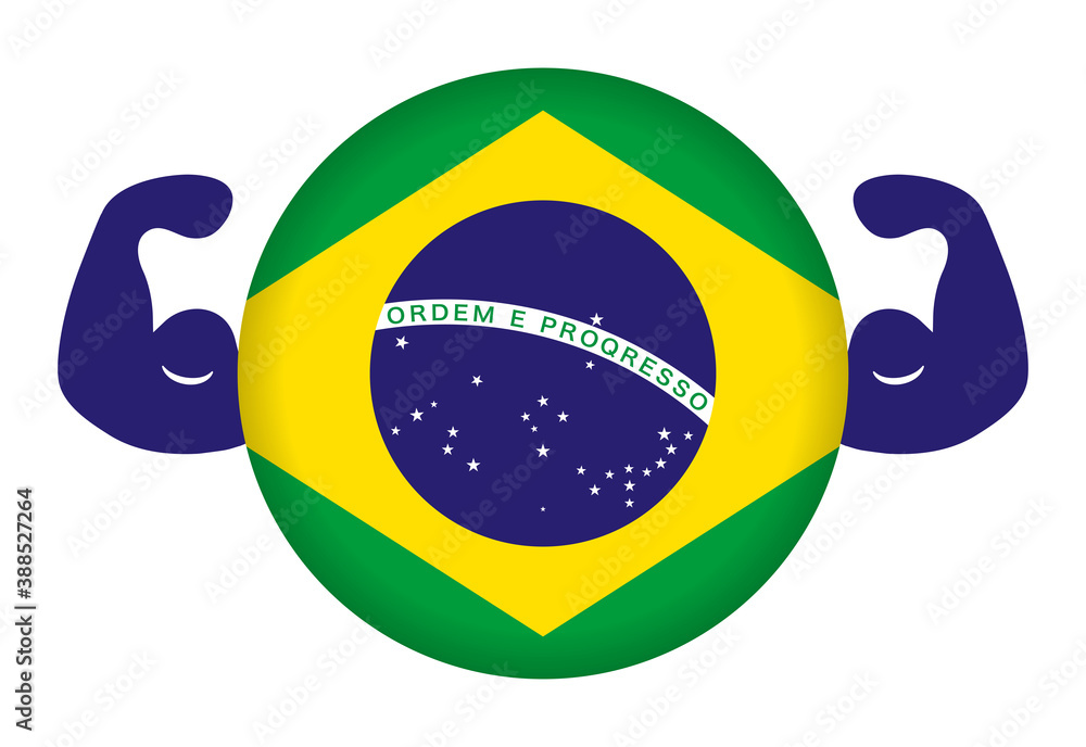 強いブラジルのイメージイラスト 円形のブラジル国旗と力こぶ Stock Vector Adobe Stock