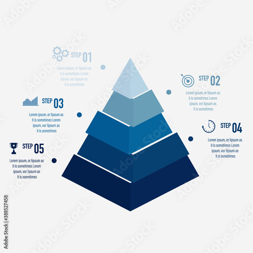 Infographics design vector and business icons with 5 options in a layer of blue triangle design for presentation and web site