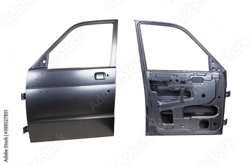 two new grey car doors isolated on a white background