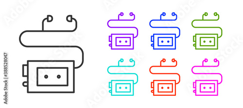 Black line Museum audio guide icon isolated on white background. Headphones for excursions. Set icons colorful. Vector.