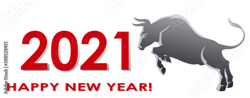 Bull. Symbol of year 2021.Greeting card. Vector illustration.