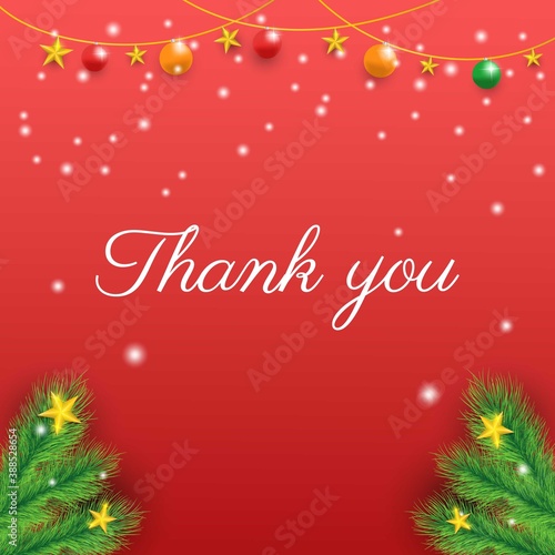 Thank you card vector deign. Editable flat design banner with leaf, stars, snow and ball decoration. Usable for card , poster and banner.