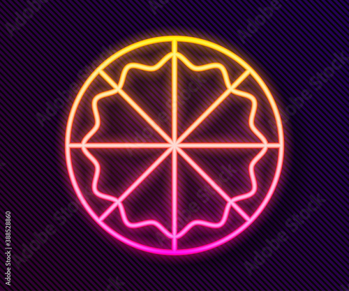 Glowing neon line Pizza icon isolated on black background. Fast food menu. Vector.