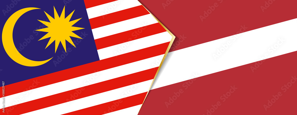 Malaysia and Latvia flags, two vector flags. Malaysia and Latvia flags, two vector flags.