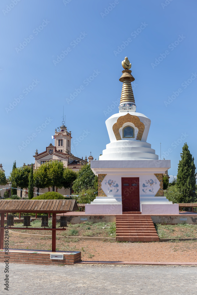 Buddhist Stupa (place of meditation) of Sakya Tashi Ling monastery (temple) in Garraf, Barcelona (Spain)