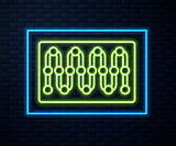 Glowing neon line Board game icon isolated on brick wall background. Vector.