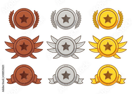set of sub-badge gold silver bronze in flat color vector
