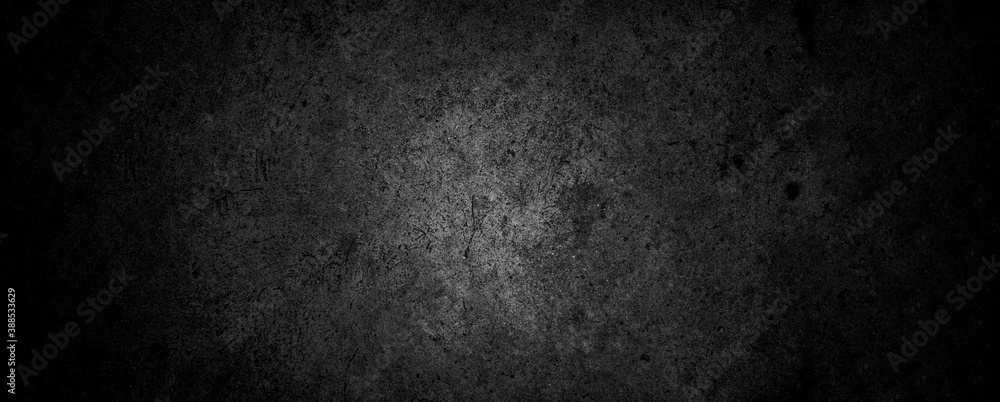 Old wall texture cement dark black gray panorama background abstract grey color design are light with white gradient background.