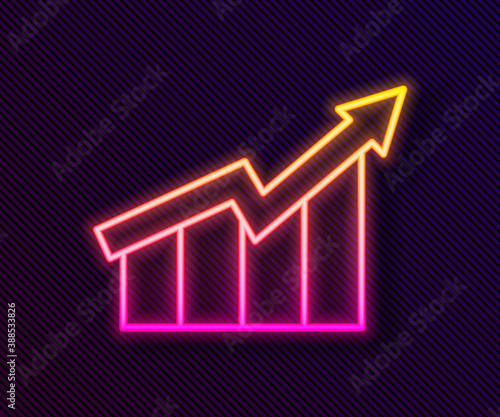 Glowing neon line Financial growth increase icon isolated on black background. Increasing revenue. Vector.