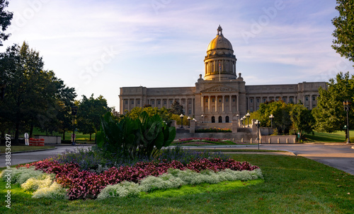 Cultivated flowers beautify the grounds around the state capital of Kentucky at Frankfort